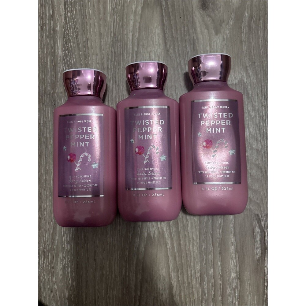 3 Pack Bath & Body Works Twisted Peppermint Body Lotion 8 oz. ea.